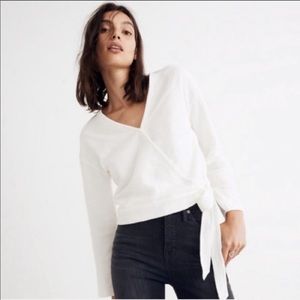 Madewell Texture and Thread Faux Wrap Top in White